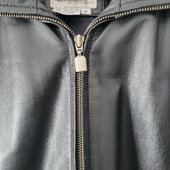 Blushe By Spiegel Classic Vintage Black Leather Jacket w/ Removable Fur Trim EUC - Picture 4 of 11